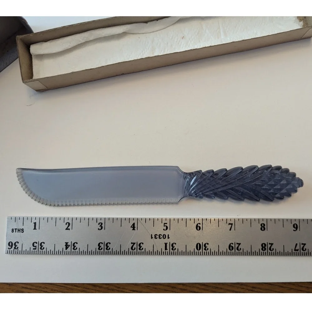 Vtg Renwal Iron-Plas All-Purpose Knife Blue Plastic Serrated Feather Boxed
